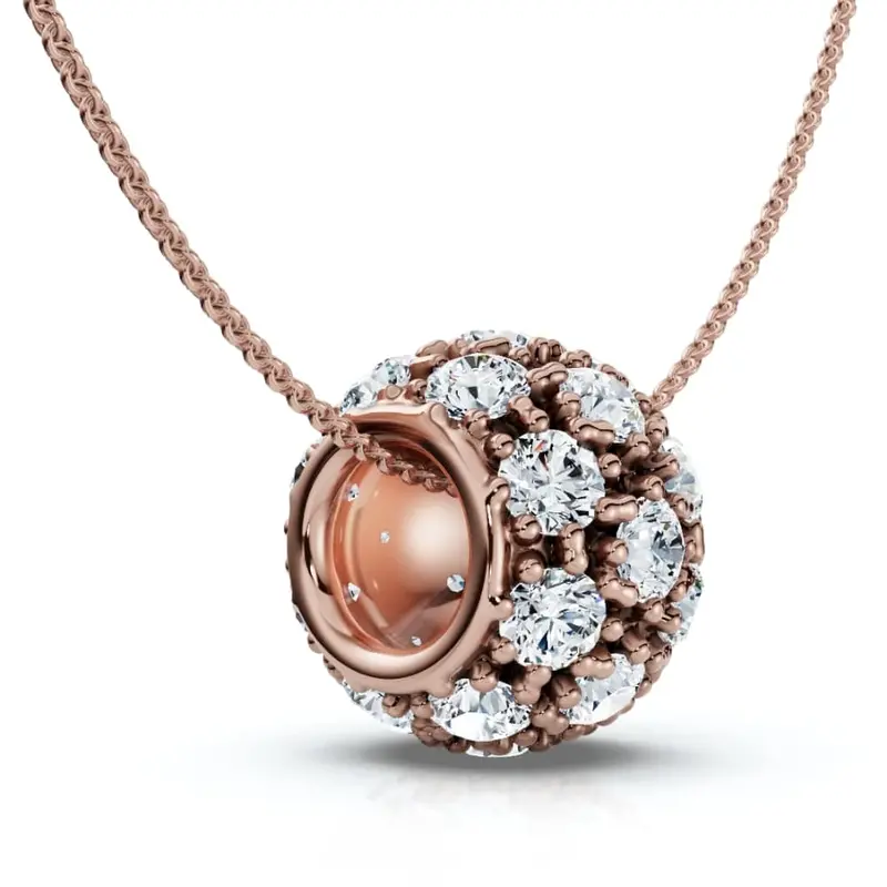 1Ct Pave Puff Slide Diamond Pendant Women's Necklace 18" Lab Grown Gold 1
