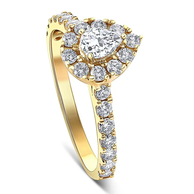 1Ct Pear Shape Diamond Halo Engagement Ring In White, Yellow, Or Rose Gold 1