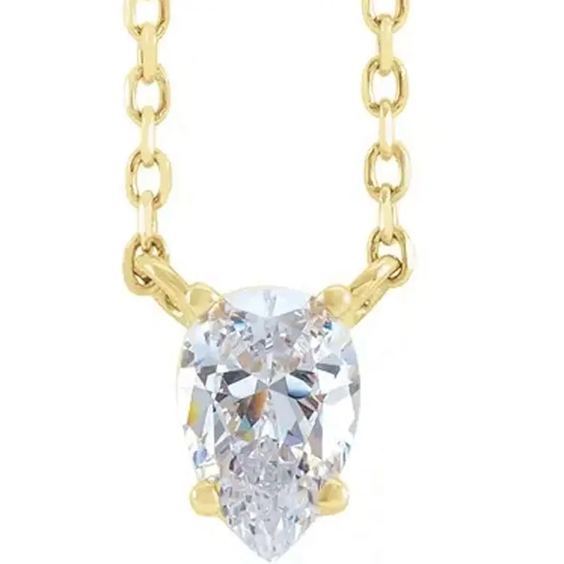 1Ct Pear Shape Diamond Solitaire Floating Pendant Yellow Gold Necklace Lab Grown 1