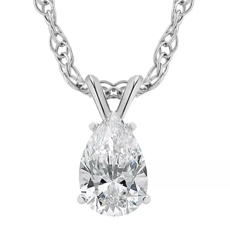 1Ct Pear Solitaire Diamond Pendant Necklace 14K White Gold Lab Grown Size: Medium 1