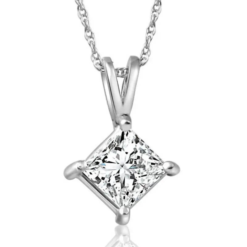 1Ct Princess Cut Diamond Solitaire Pendant 14K White Gold Necklace Lab Grown 1