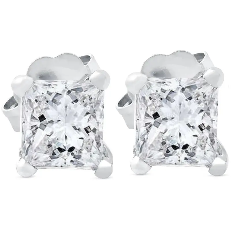 1Ct Princess Cut Real Diamond Studs 14K White Gold 1