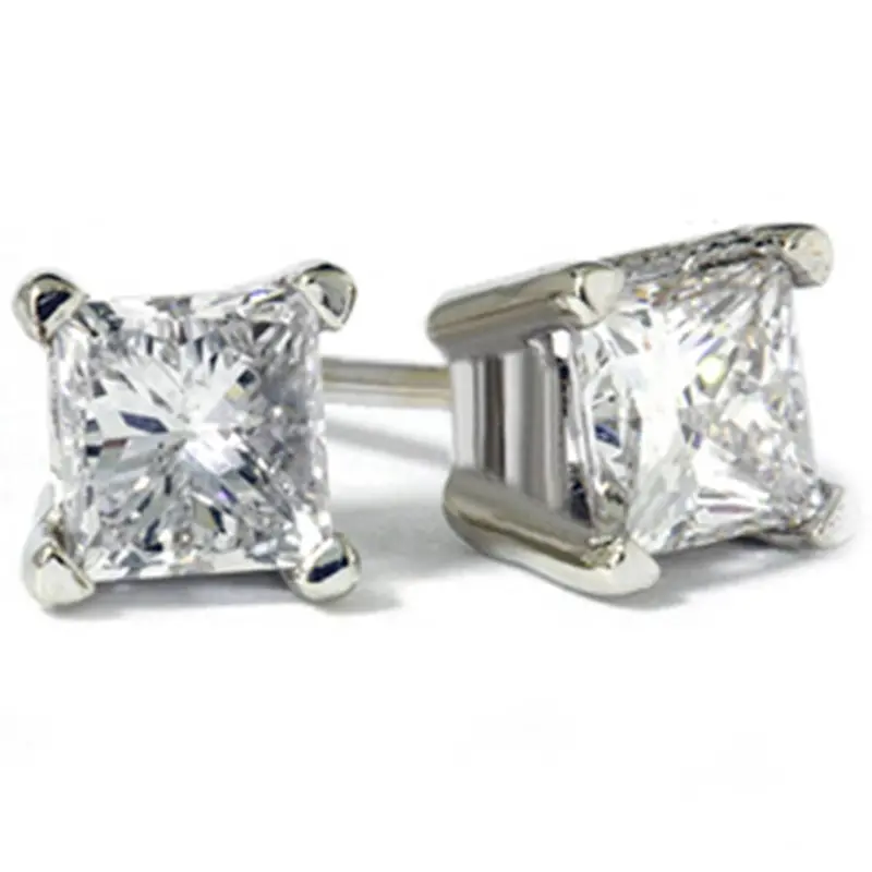 1Ct Princess Diamond Studs Earrings 14K White Gold 1