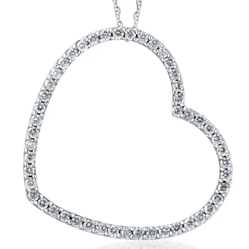 1Ct Real Diamond Large Heart Shape Pendant White Gold 1