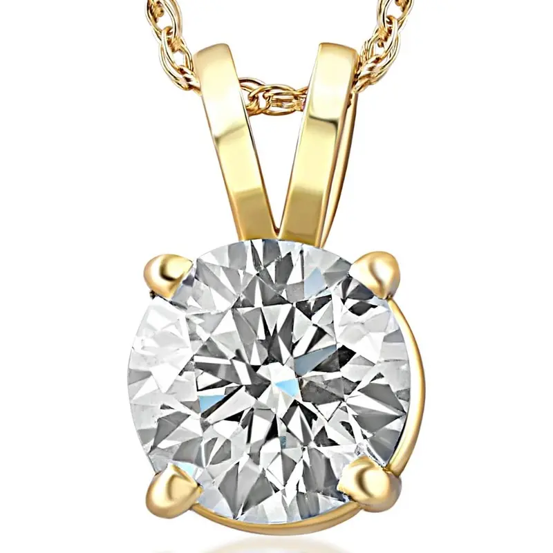 1Ct Round Diamond Solitaire Pendant 14K Yellow Gold 1