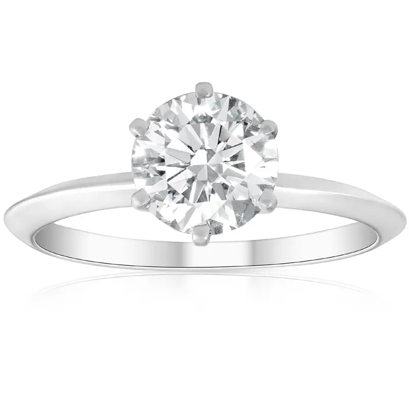1Ct Round Enhanced Diamond Solitaire Engagement Ring 14K White Gold Size Selectable 1