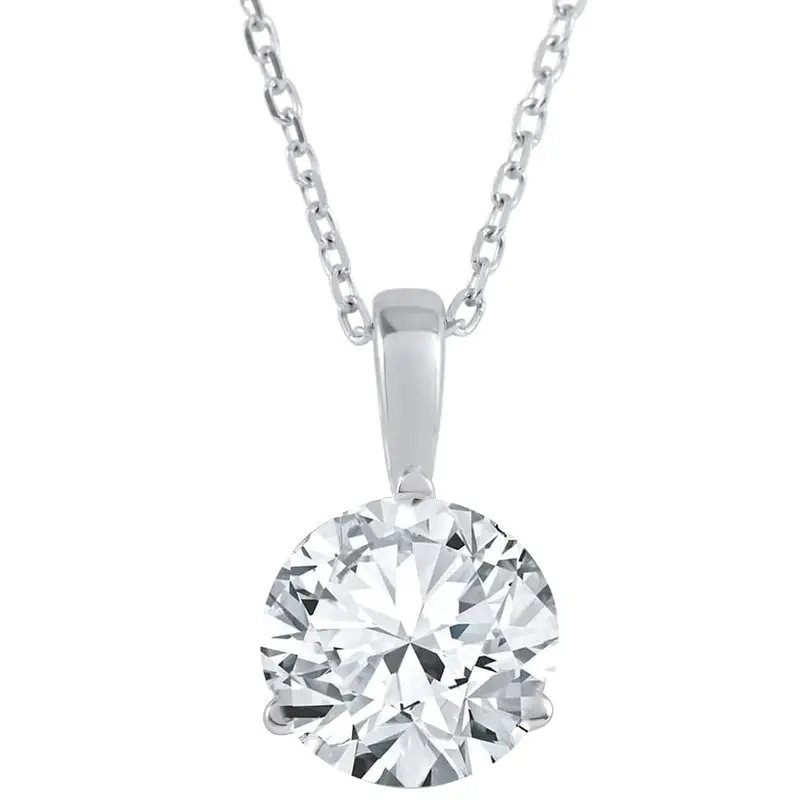 1Ct  Solitaire Round Cut Diamond Pendant 3-Prong Necklace Lab Grown 1