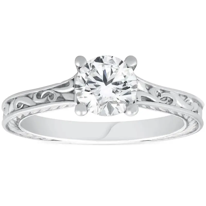 1Ct Solitaire Round Vintage Diamond Engagement Ring White Gold Lab Grown 1