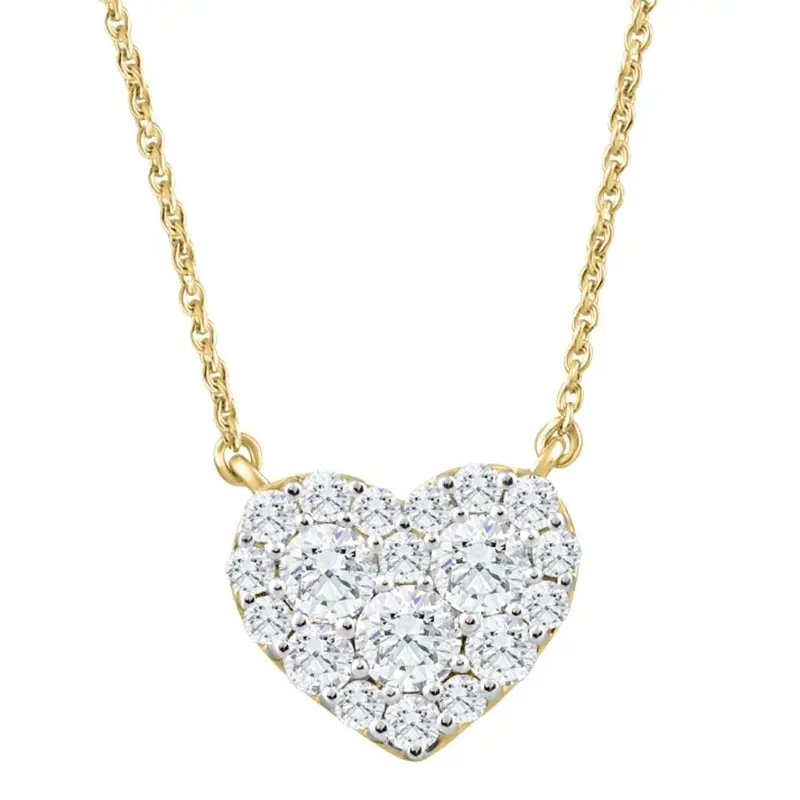 1Ct T.W. Heart Diamond Pendant 10K Yellow Gold Lab Grown 18" Necklace 1