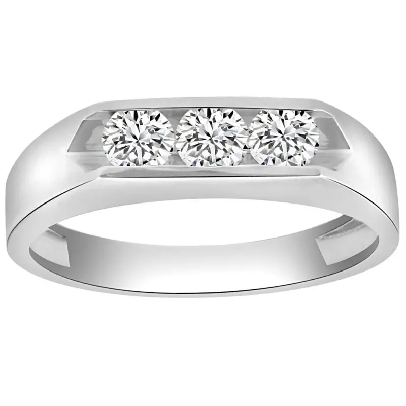 1Ct Three Stone Diamond Men's Ring Channel Set Band Lab Grown In Gold 1