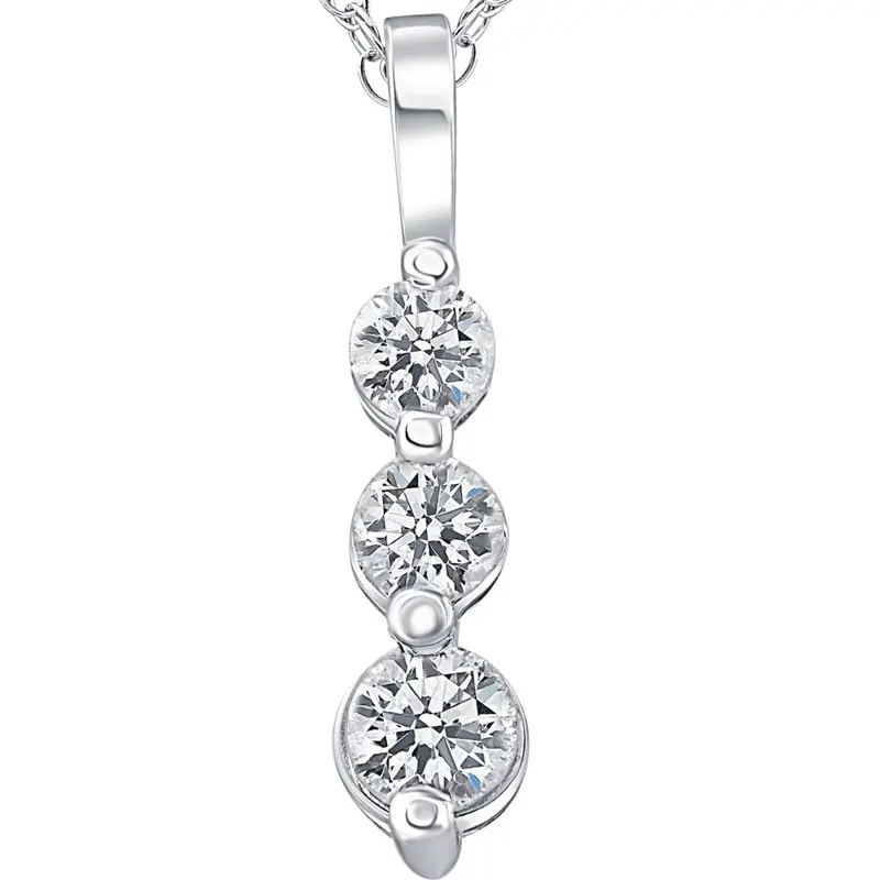 1Ct Three Stone Diamond Pendant 14K White Gold 1
