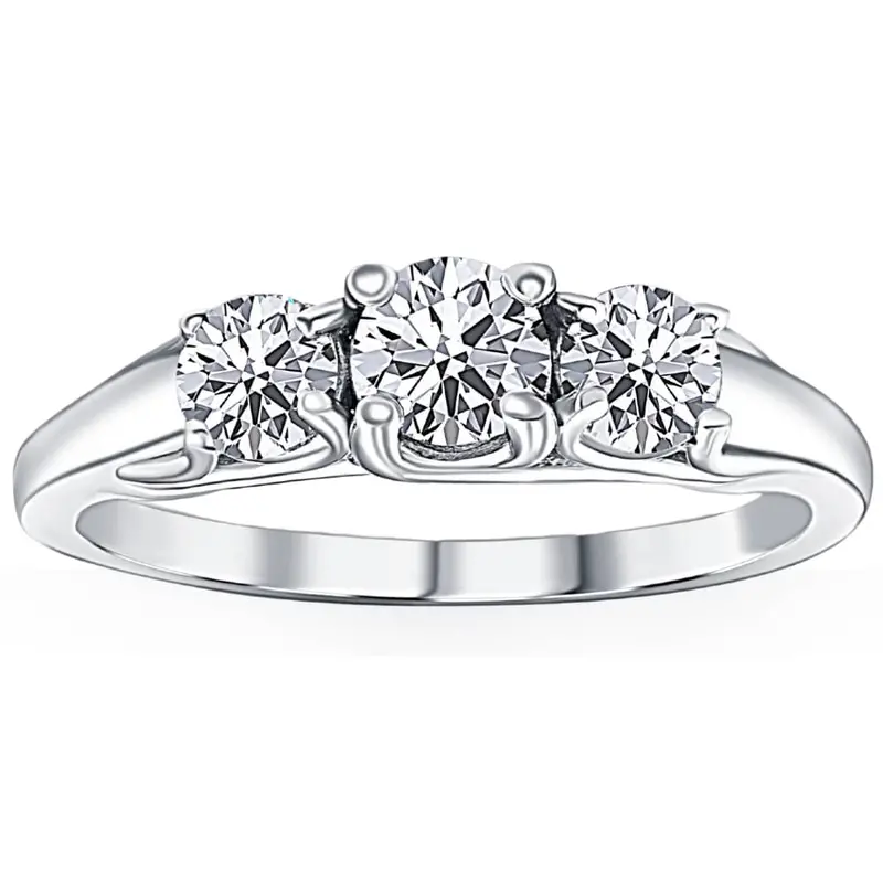 1Ct Three Stone Diamond Ring 14K White Gold Size Selectable 1