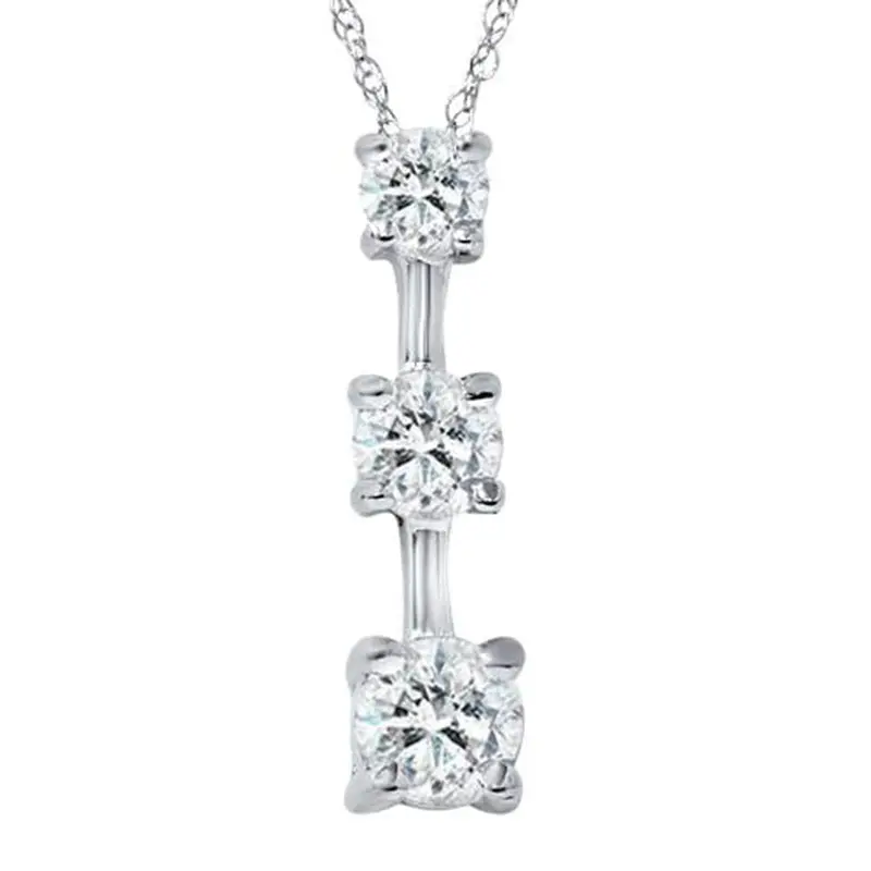 1Ct Three Stone Diamond Stick Pendant 14K White Gold 1