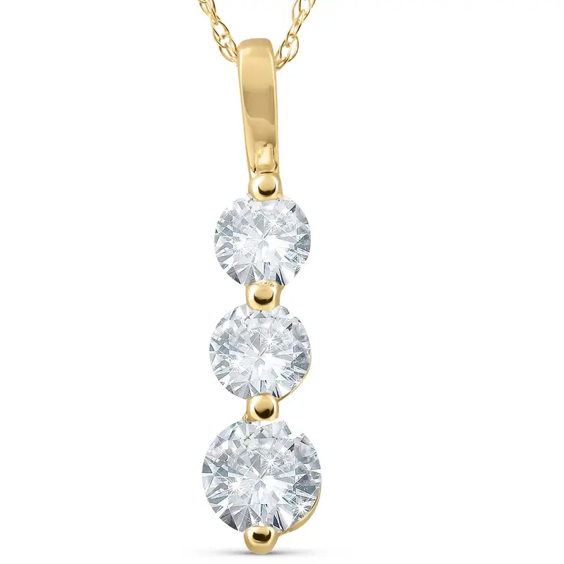 1Ct Three Stone Past Present Future Diamond Pendant 14K Yellow Gold 1