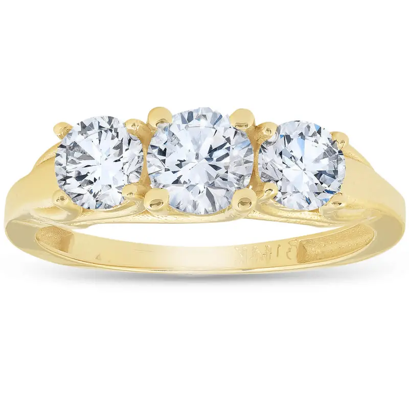 1Ct Three Stone Round Diamond Engagement Ring 14K Yellow Gold Size Selectable 1