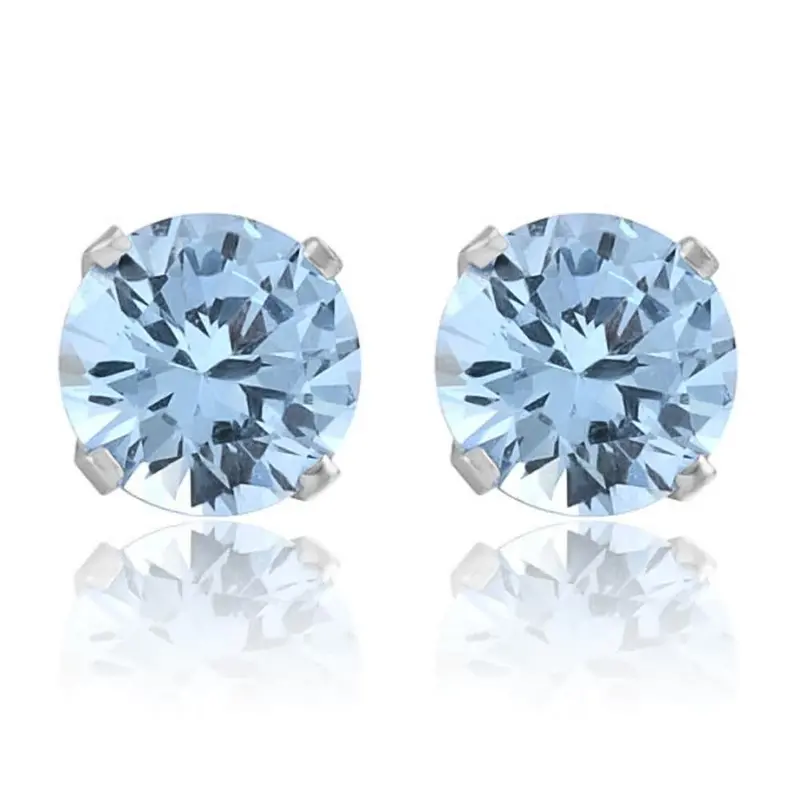 1Ct Tw Aquamarine 5Mm Studs In 10K White Or Yellow Gold 1