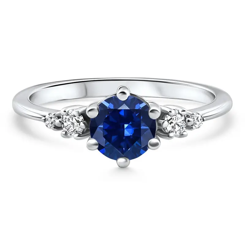 1Ct Tw Blue Sapphire & Diamond Ring 14K White Gold Lab Grown 1