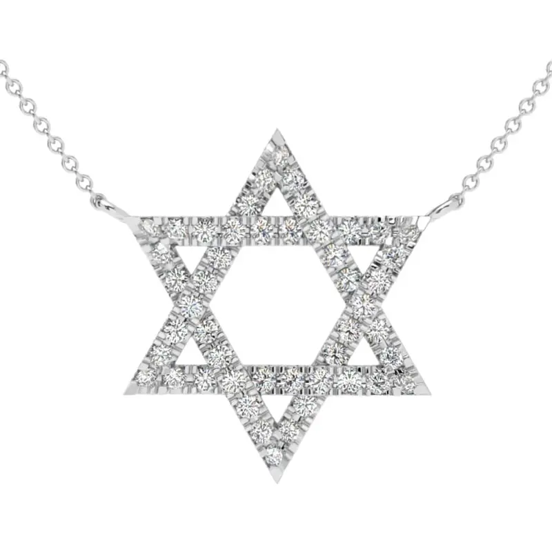 1Ct Tw Diamond Jewish Star Pendant 14K Gold Lab Grown Necklace 1" Tall 1