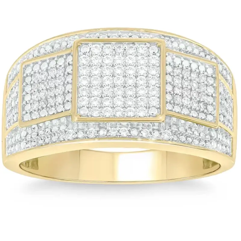 1Ct Tw Diamond Men's Ring 10K Yellow Gold 12Mm Wide 1