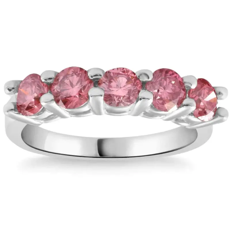 1Ct Tw Five Stone Pink Diamond Wedding Ring Lab Grown Band 14K White Gold 1