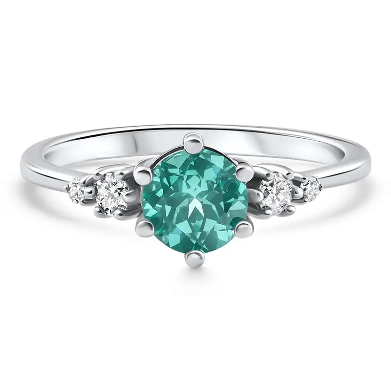 1Ct Tw Paraiba & Diamond Ring 14K White Gold Lab Grown 1