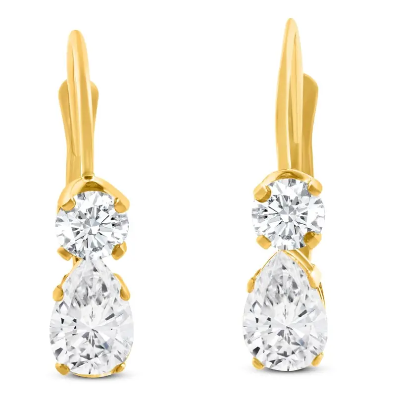 1Ct Tw Pear Shape Diamond Leverback Hoops Women's Earrings 14K Gold 1/2" Tall 1