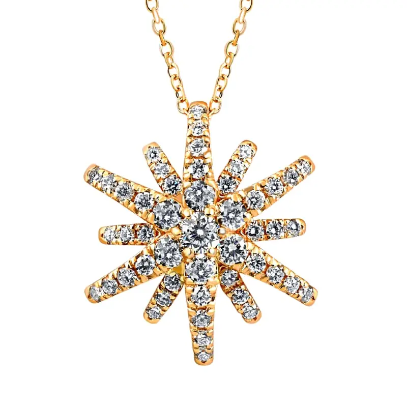 1Ct Tw Round Cut Starburst Diamond Pendant 14K Yellow Gold Lab Grown Necklace 1