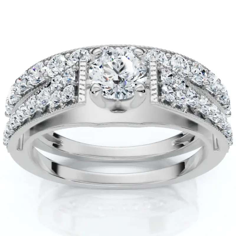 1Ct Tw Vintage Engagement Wedding Ring Set Lab Grown 14K Gold 1
