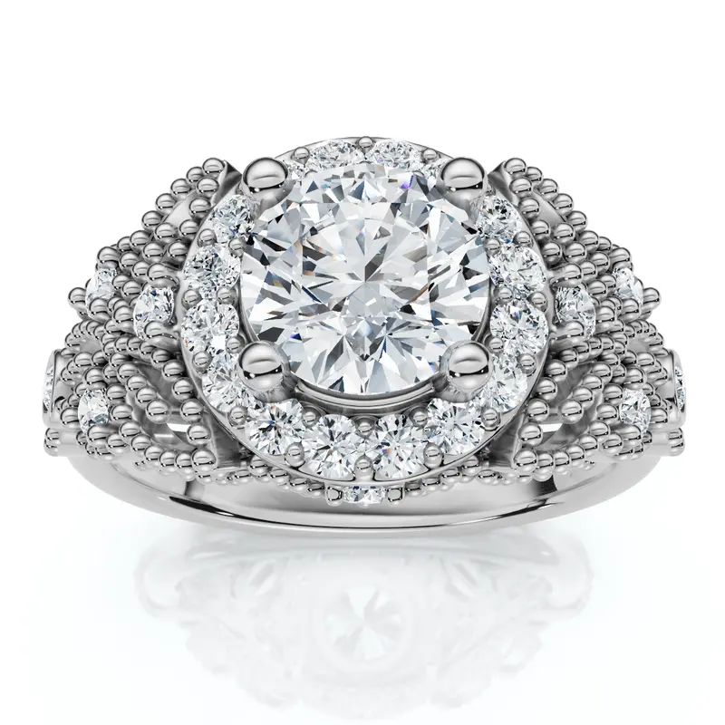 1Ct Vintage Accent Halo Diamond Engagement Ring 14K Gold Or Platinum Lab Grown 1