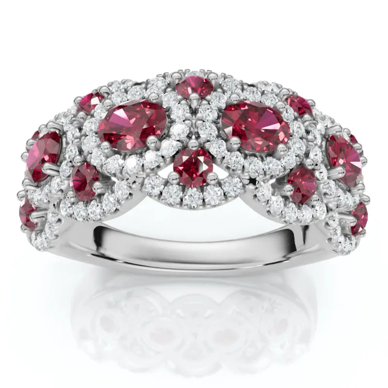 1Ct Wavy Ruby & Diamond Ring 14K Gold Lab Grown 1