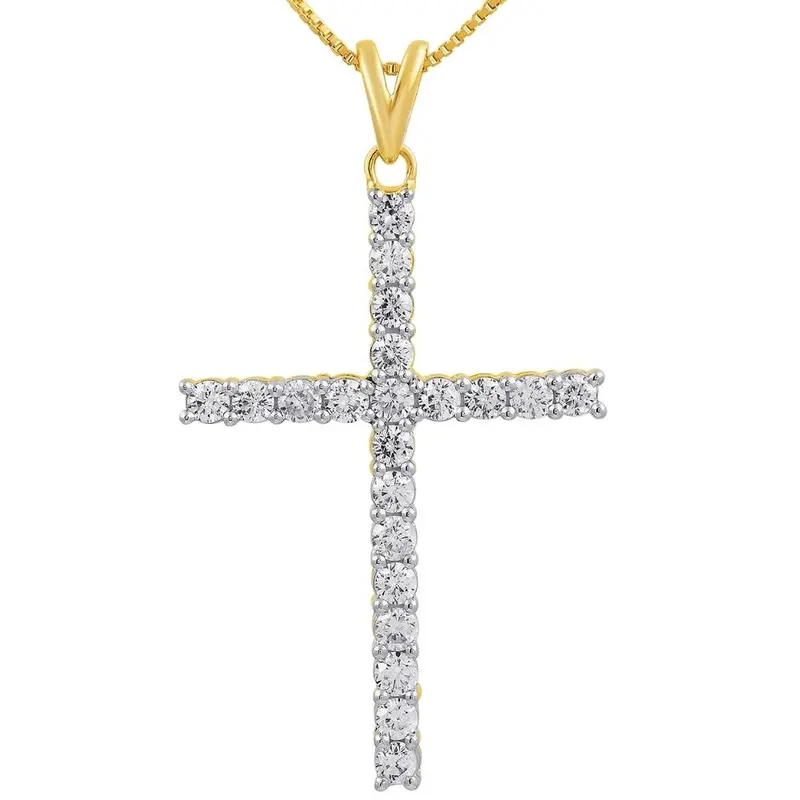 1Ct Yellow Gold Diamond Cross Pendant 10K Yellow Gold Necklace (3/4 Inch Tall) 1