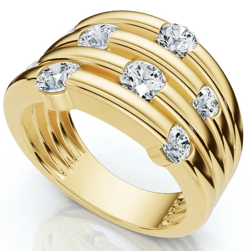 1Ct Yellow Gold Real Diamond 14K Right Hand Womens Fashion Multi Row Ring Size Selectable 1