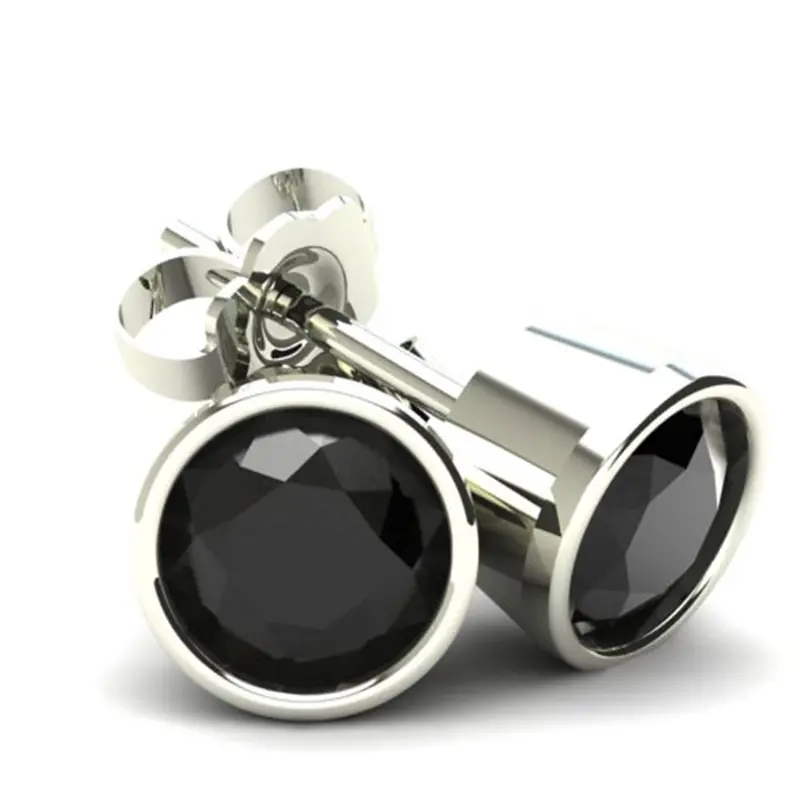 2.00Ct Round Brilliant Cut Heat Treated Black Diamond Stud Earrings In 14K Gold Round Bezel Setting 1