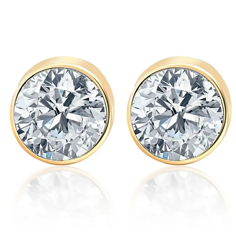 2.00Ct Round Brilliant Cut Natural Diamond Stud Earrings 14K Gold Round Bezel Setting 1
