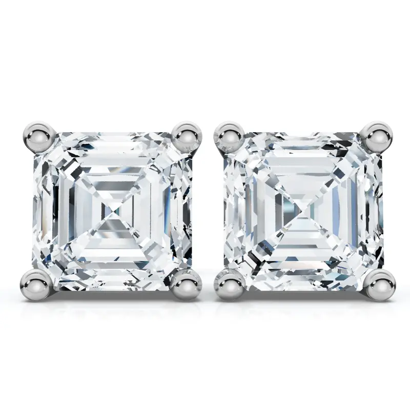 2.04Ct Asscher Cut Diamond Studs 14K White Gold Lab Grown Earrings 1