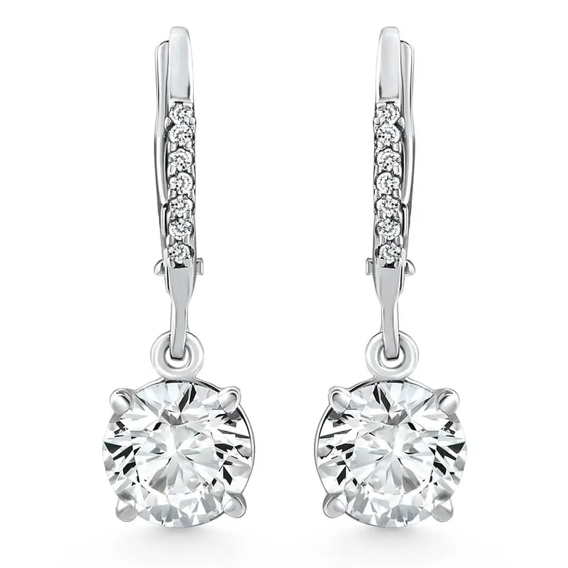 2.07Ct Tw Diamond Dangle Lever Back Hoops 10K White Gold Lab Grown 1