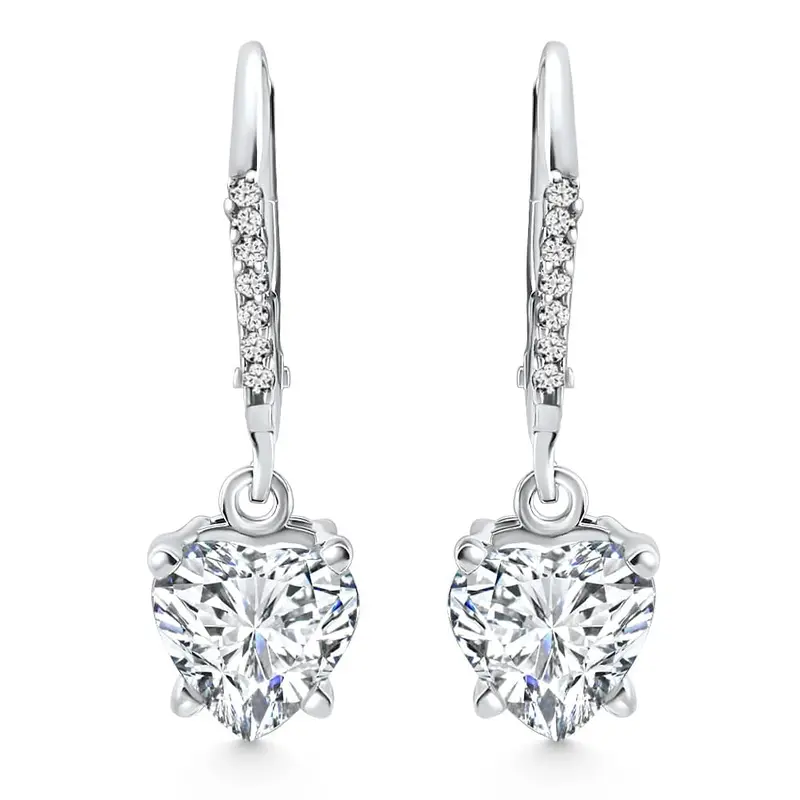2.07Ct Tw Heart Diamond Dangle Lever Back Hoops 10K White Gold Lab Grown 1