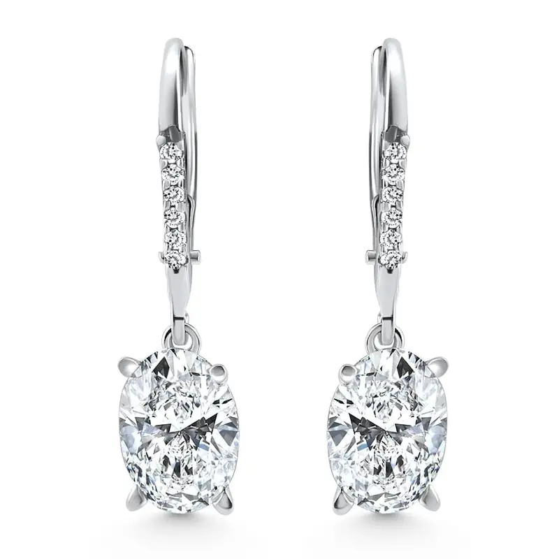 2.07Ct Tw Oval Diamond Dangle Lever Back Hoops 10K White Gold Lab Grown 1