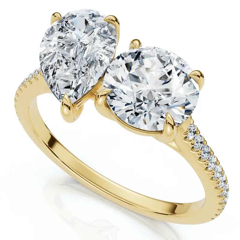 2 1/10Ct Toi Et Moi Pear And Round Diamond Ring 14K Gold Or Platinum Lab Grown 1