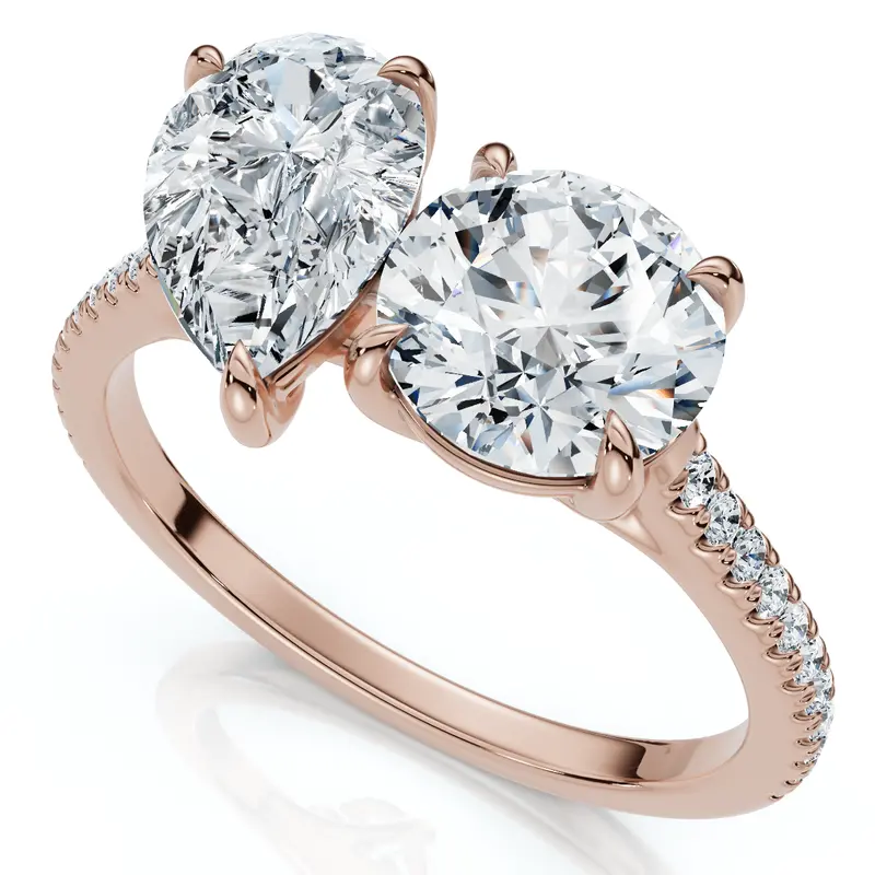 2 1/10Ct Toi Et Moi Pear And Round Diamond Ring 14K Gold Or Platinum Lab Grown 1