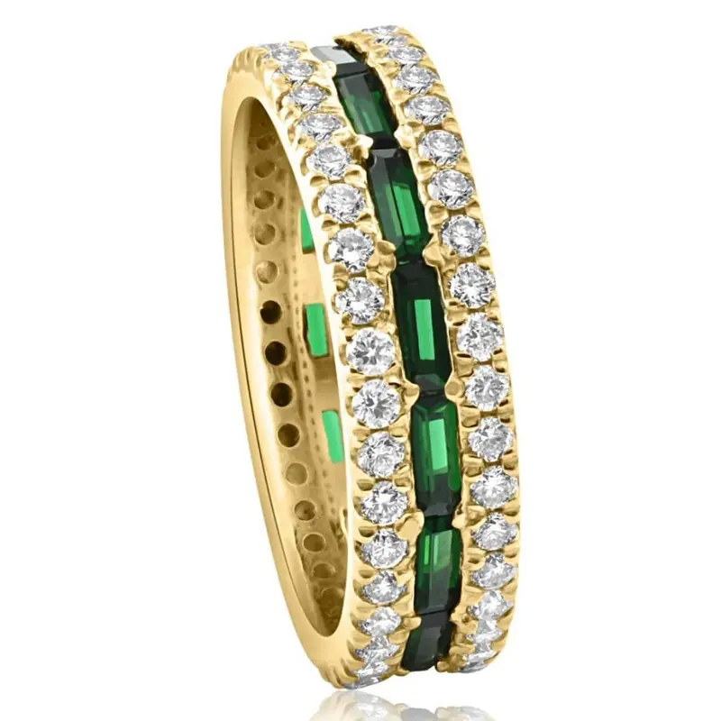 2 1/2 Ct Diamond & Emerald Eternity Ring In Yellow Gold Lab Grown 1