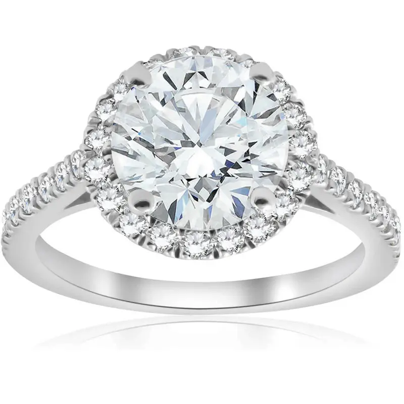2 1/2 Ct Halo Round Cut Diamond Engagement Ring 14K White Gold 1