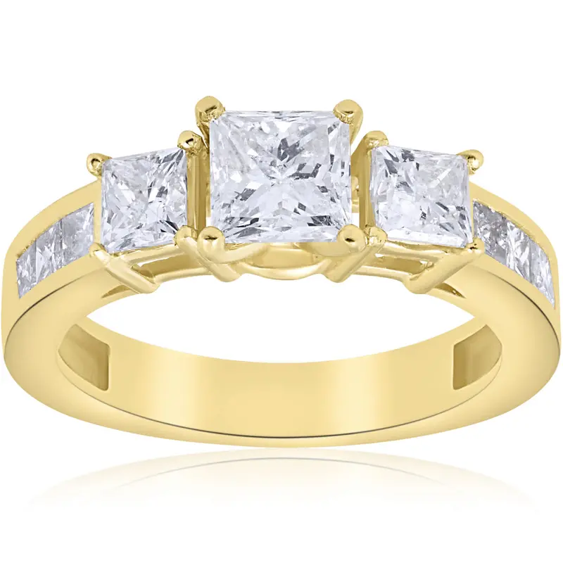 2 1/2 Ct Princess Cut Diamond Engagement Ring 14K Yellow Gold 1