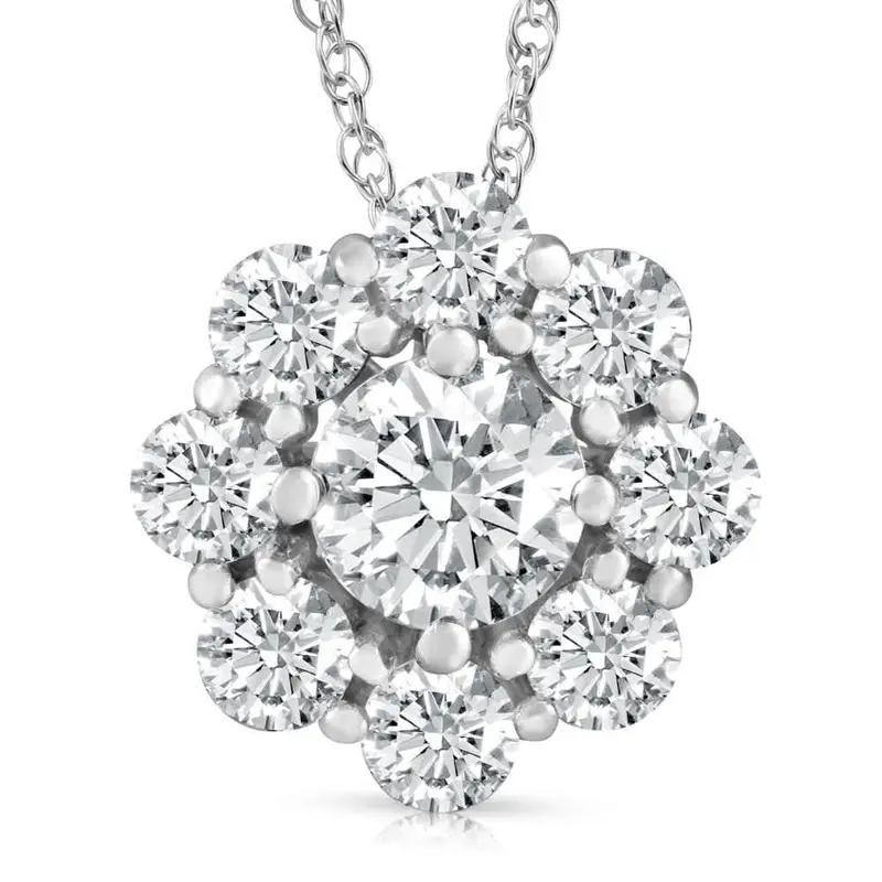 2 1/2 Ct Round Cut Diamond Halo Pendant 14K White Gold 18" Necklace Lab Grown 1