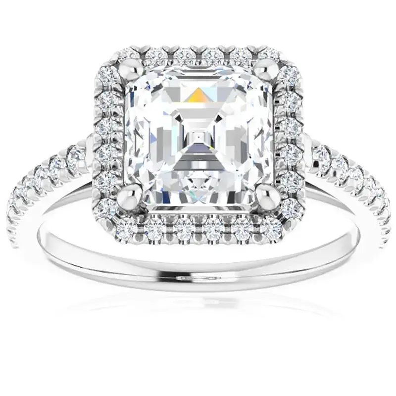 2 1/2Ct Asscher Cut Moissanite & Diamond Halo Engagement Ring In 10K Gold 1