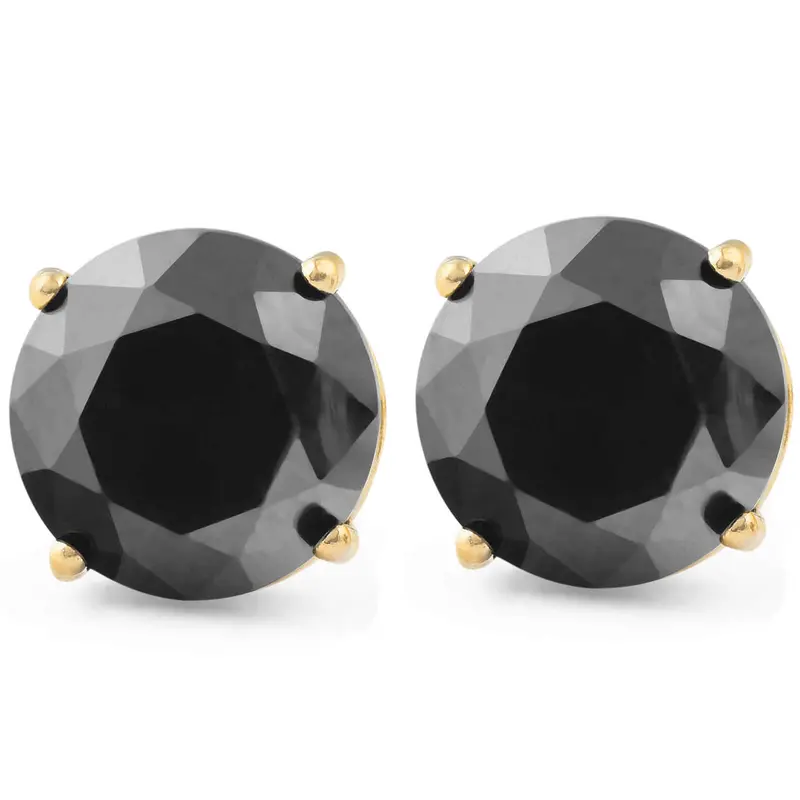 2 1/2Ct Black Diamond Studs 14K Yellow Gold Earrings 1