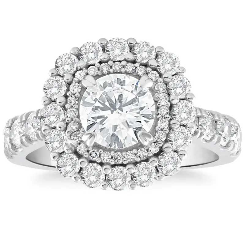 2 1/2Ct Cushion Halo Diamond Engagement Ring In 14K White Or Yellow Gold 1