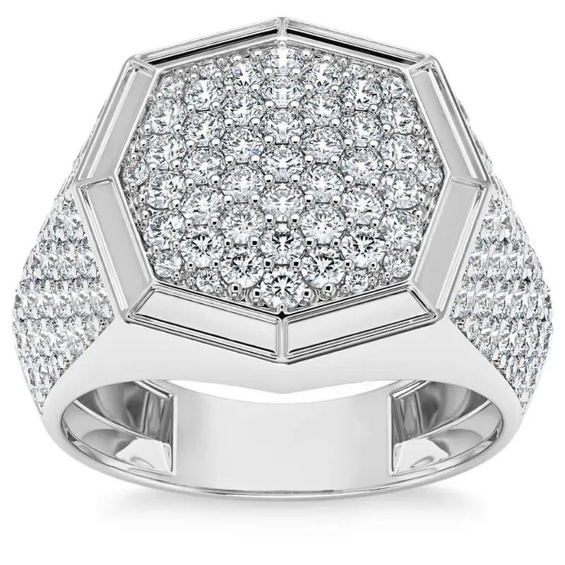 2 1/2Ct Diamond Men's Hexagon Pave Hip Hop Ring In 14K Gold 1