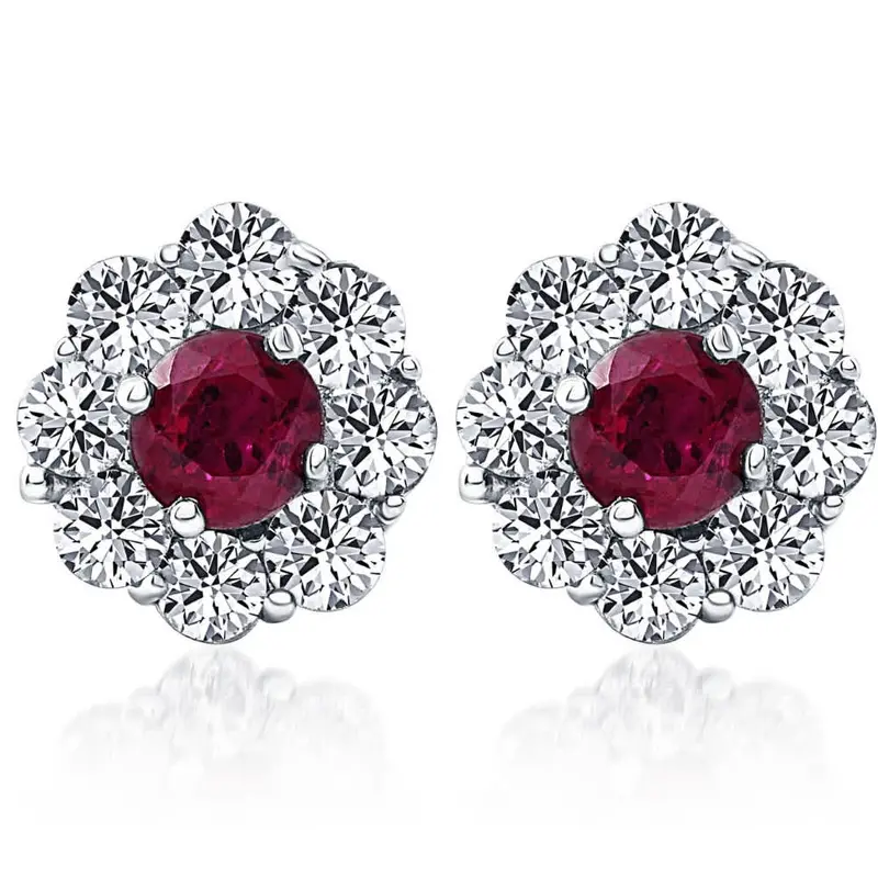2 1/2Ct Genuine Ruby & Diamond Halo Studs Earrings 14K White Gold 1