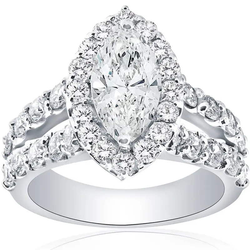 2 1/2Ct Marquise Diamond Halo Lab Grown Engagement Ring 14K White Gold 1